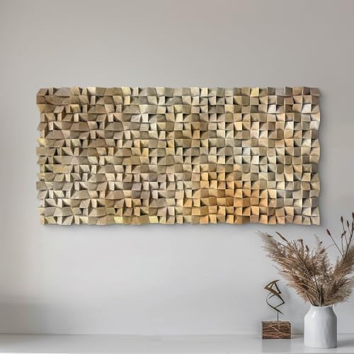 LIUZEYUE - Large Abstract Wood Art, Handcrafted Triangular Blocks, Statement by Unknown