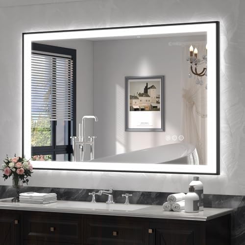 SMIROR 44x30 Black Framed LED Lighted Bathroom Vanity Mirror by SMIROR