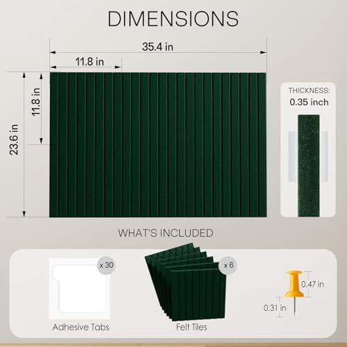 MaxGear Bulletin Board 36" x 24", Pine Green Felt Wall Tiles Room Decor - Image 2