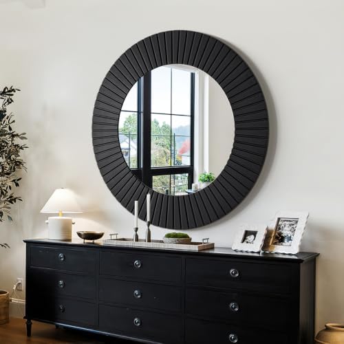 Chende 42'' Black Large Circle Mirror - Image 5
