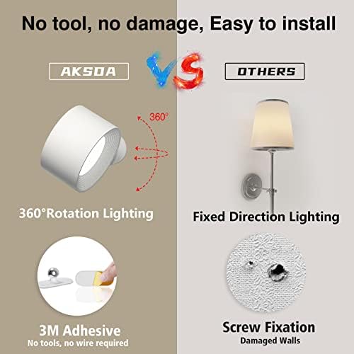 AKSDA LED Reading Light, Rechargeable Battery Operated Wall Sconce - Image 2