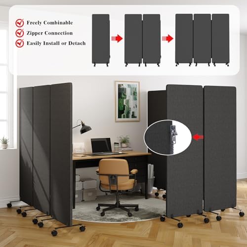 3 Panel Soundproof Room Divider W/Wheels, Office Divider - Image 6