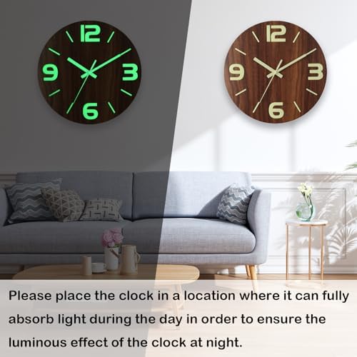HZDHCLH Wood Wall Clock Glow in The Dark, Luminous Wall Clocks - Image 5