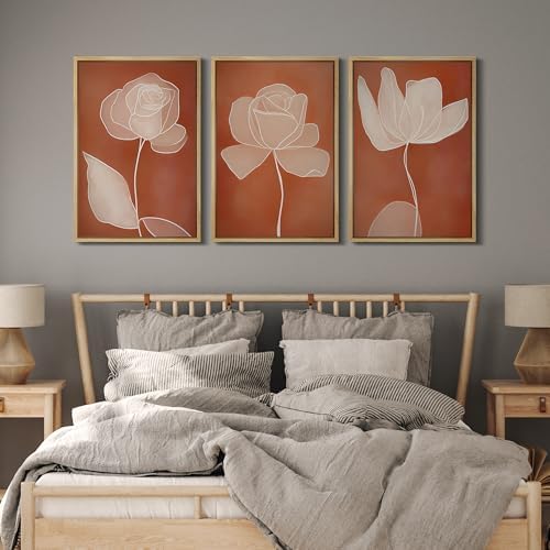 MUDECOR Framed Canvas Print Wall Art Terracotta Abstract Rose Line Art Burnt - Image 5