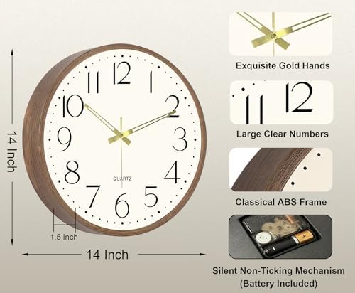 14 Inch Wall Clock, Silent Analog Clock Battery Operated - Image 3