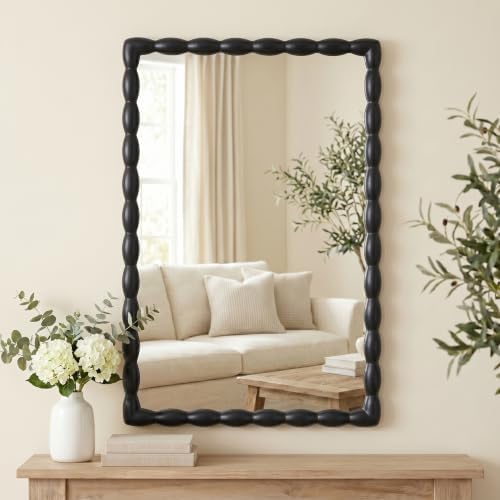 36"x24" Rectangular Solid Wood Farmhouse Decorative Wall Mirror by Unknown