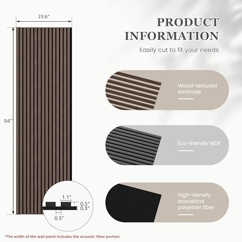 2 Pack Wood Salt Acoustic Wall Panels 94" x 23.6" x 0.8", Natural Walnut - Image 3