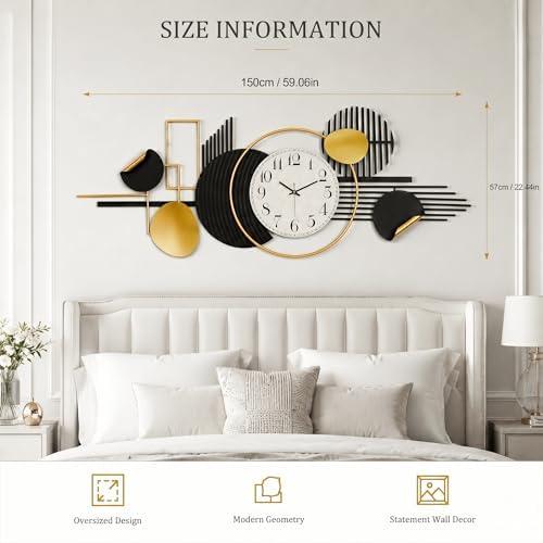 HAVFIFK 59" Large Metal Wall Clock, 3D Silent Clock - Image 2