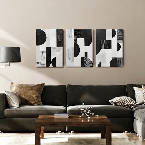 LYYGLYY 3Pcs Framed Black and White Geometric Canvas Wall Art 16x24 Inches - Image 5