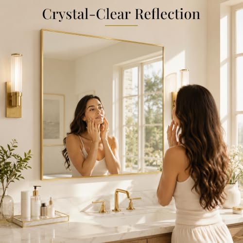 36"x36" Brushed Gold Framed Square Bathroom Vanity Wall Mirror - Image 3