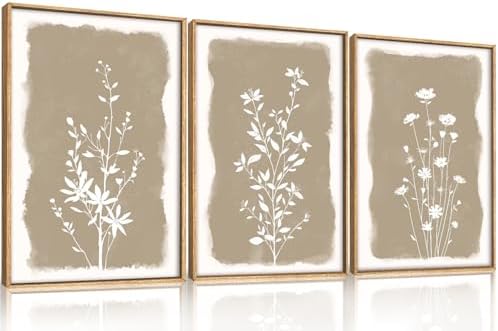 Aryroi Beige Florals Wall Art, Framed Neutral Minimalist Boho Flower Decor by Aryroi