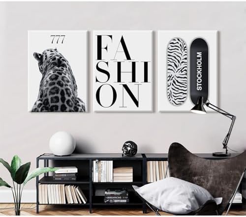 Trendy Leopard Wall Art Black White Cheetah Wall Decor Fashion Aesthetic Canvas - Image 6