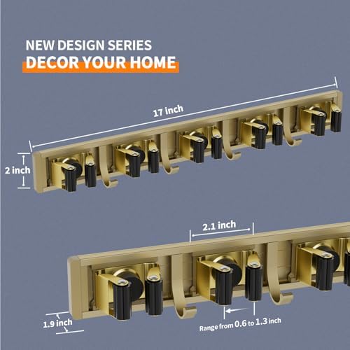 reliahom Broom Holder Wall Mount Mop Hanger Tools organizer 5Racks 4Hooks - Image 6
