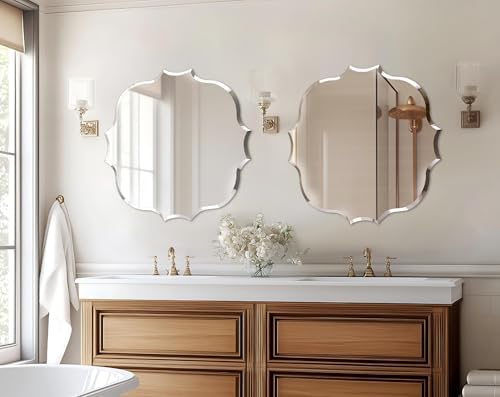 Frameless Scalloped Wall Mirror: Modern Glass Mirror 23.6x23.6 inch - Image 3
