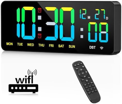 WiFi Digital Clock 12", Digital Wall Clock WiFi Sync by Tempospark