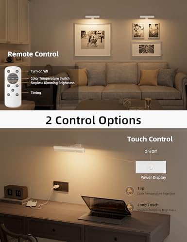 Picture Light for Wall, Cordless Rechargeable Picture Light, 2 Pack White - Image 4