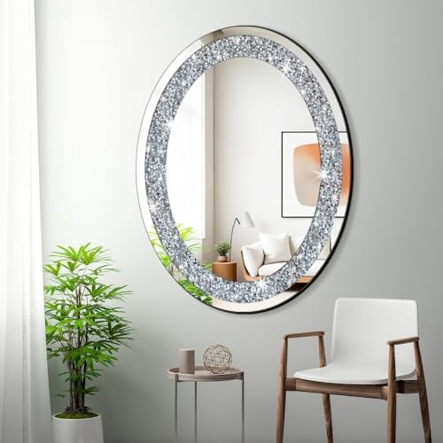 DMDFIRST Crystal Crushed Diamond Oval Shaped Silver Mirror Glam Bling - Image 2