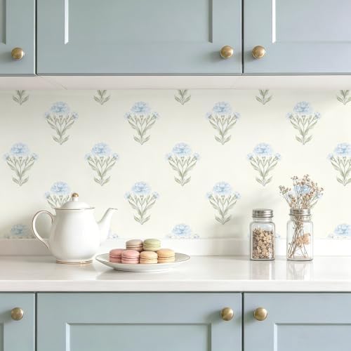 Safiyya White and Blue Peel and Stick Wallpaper Floral Contact Paper - Image 2