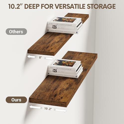Vivelove 10 Inch Deep Floating Shelves 30x10” Set of 2, Rustic Brown - Image 4