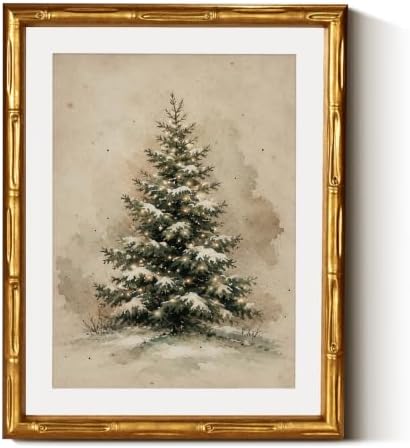 InSimSea Gold Bamboo Framed Wall Art, Retro Christmas Tree Prints by InSimSeaArt