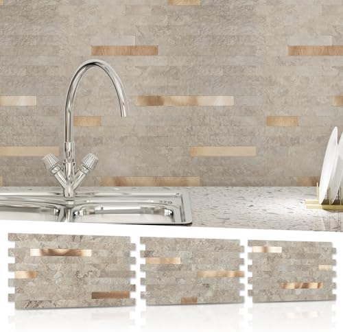 Art3d Faux Stone Peel & Stick Backsplash Tile, Ecru Slate - Image 2