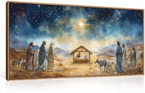 LHIUEM Large Bible Christian Religious Framed Canvas Wall Art Set, Birth of by LHIUEM