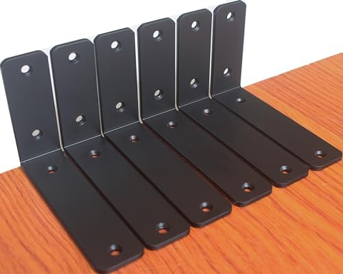 6 Pack - L 6" x H 4" x W1.5, 5mm Thick Black L Shelf Bracket, Iron Shelf by MHMYDZ