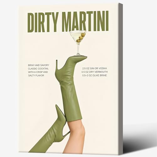 Green Cowgirl Boots Canvas Wall Art Trendy Olive Martini Print Poster Preppy by Unknown
