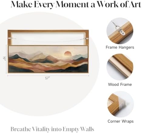 Framed Long Narrow Boho Abstract Mountain Landscape Wall Art, 60x20 In - Image 6