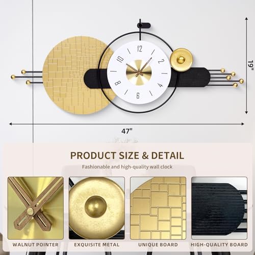 47x19 Inch Modern Silent Wall Clock, Oversized Statement Decor - Image 2