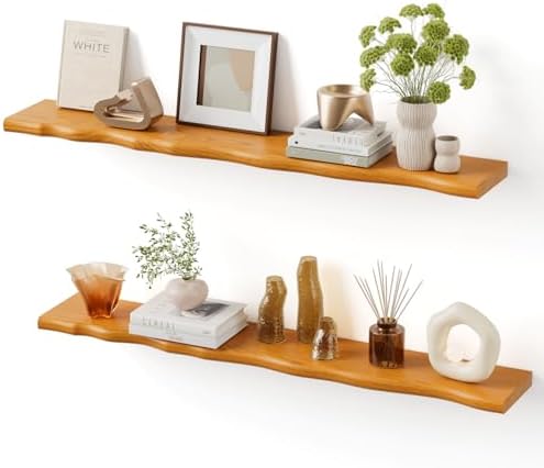 Organic Wavy Edge Floating Shelves, Hidden Brackets, 2 Pack 48 in by Unknown