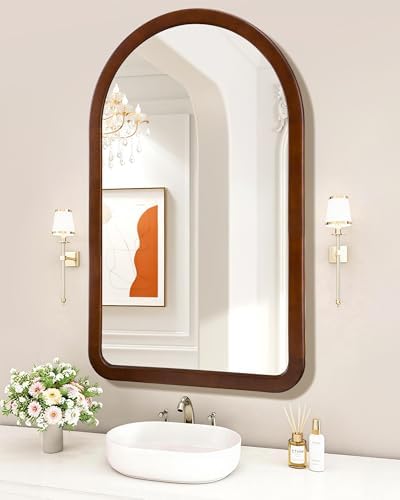 Arched Mirror 30 x 48 Inch, Walnut Brown Wood Rustic Bathroom Tempered Wall - Image 6