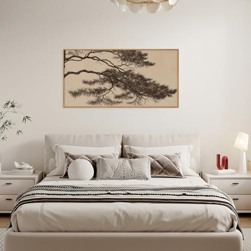 LHIUEM Large Vintage Pine Tree Branch Framed Canvas Wall Art, Sketch Botanical - Image 5