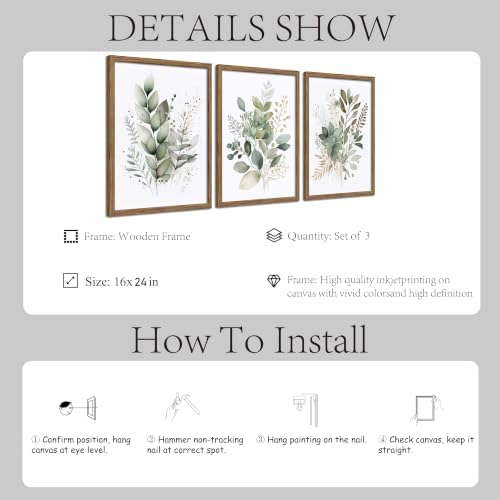 Sage Green Botanical Wall Art Set of 3, Wood Framed 16x24 Inch - Image 3