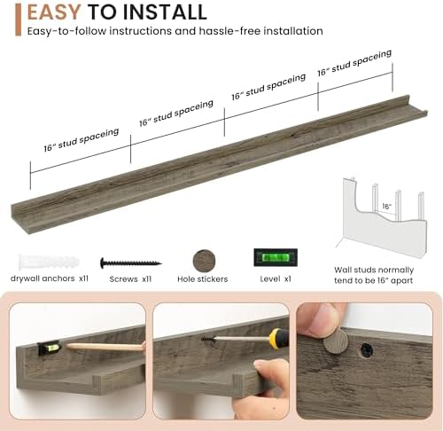 Dreamland Picture Ledge Shelf for Wall, Floating Shelves Set of 2, 72 inch Long - Image 4