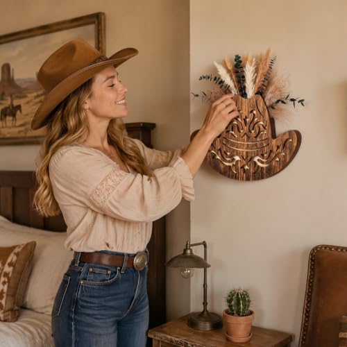 Novabright 2 Pack Western Cowboy Hat Wooden Wall Planter Rustic Wall Decor - Image 4