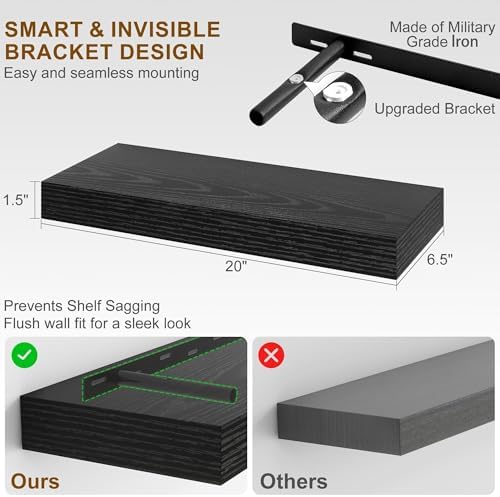 Fun Memories Floating Shelves for Wall, 20Inch Floating Shelves Set of 2 - Image 3