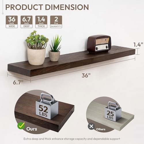 Marsmiles 36in Solid Wood Floating Shelves - Image 3