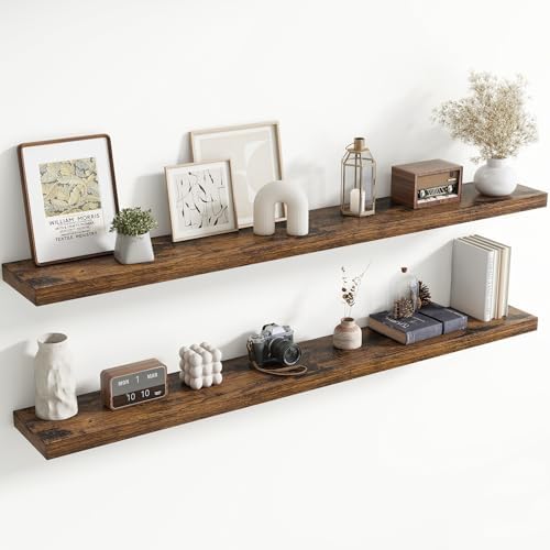 72 Inch Floating Shelves for Wall, 8 Inch Deep, Invisible Brackets by Axeman
