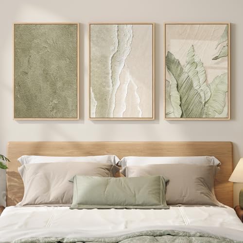 Framed Abstract Sage Green 3 Piece Wall Art by Cuspin