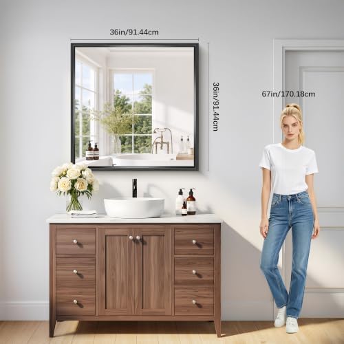 Bathroom Mirror, 36 x 36 inch Brushed Black Square Mirrors - Image 2