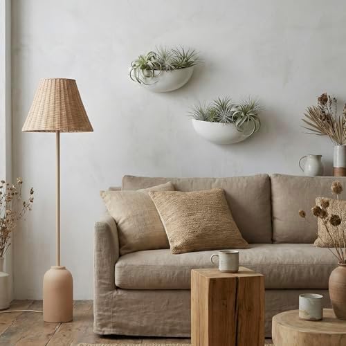MyGift White Ceramic Wall Planters Half Bowl Hanging Vase Set of 2 - Image 4