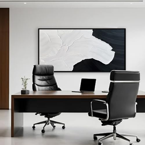Black and White Abstract Wall Art Textured Oil Paintings 39x79 Inch - Image 4