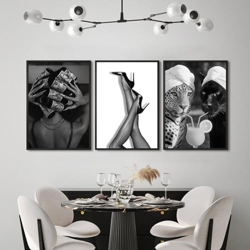 Youillne Black White Leopard Wall Art Trendy Cheetah Canvas Wall Decor Fashion - Image 6