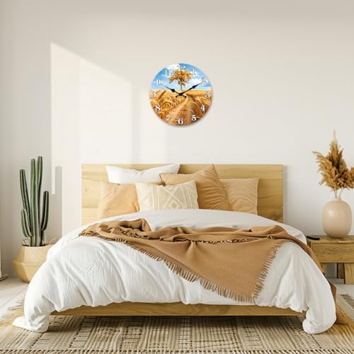XNM Golden Wheat Field Wood Wall Clock Battery Operated 24 Inch - Image 2