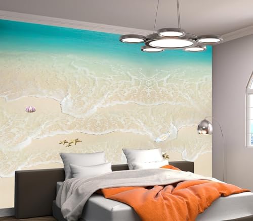 Turquoise Ocean Beach Waves Sand Starfish Peel Stick Wallpaper - Image 2
