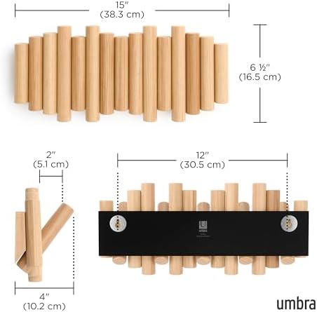 Umbra Picket Coat Rack, Wall Mount 5 Flip-Down Coat Hooks - Image 3