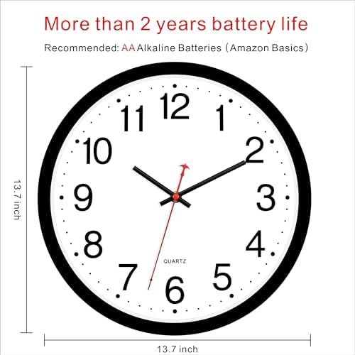 Foxtop 14 Inch Wall Clock Silent Battery Operated Analog Clock - Image 2