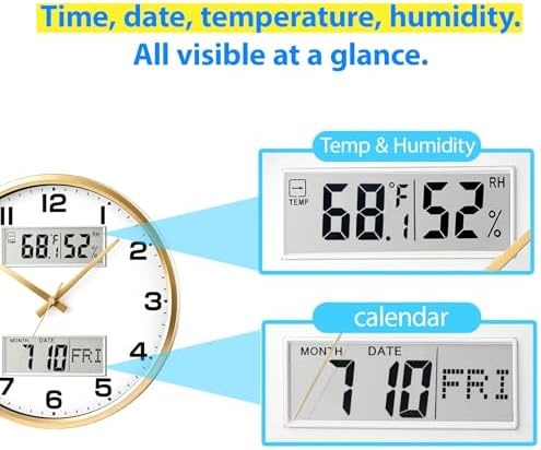 13" Gold Battery Powered Silent Wall Clock - Image 3