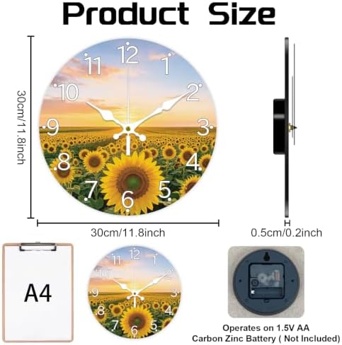 Sunflower Field Wall Clock Silent Non-Ticking 12" - Image 2